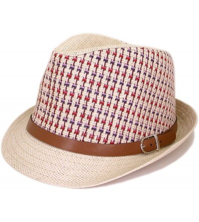 Fedoras Multicolor Cowboy Cowgirl Fedora Straw Hat w/Leather Band Avail - Red - C211G2UB7VP $8.21