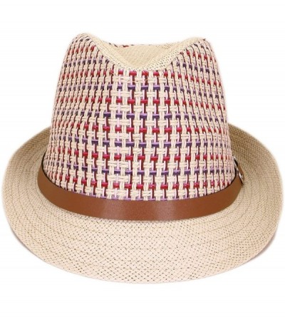 Fedoras Multicolor Cowboy Cowgirl Fedora Straw Hat w/Leather Band Avail - Red - C211G2UB7VP $8.21