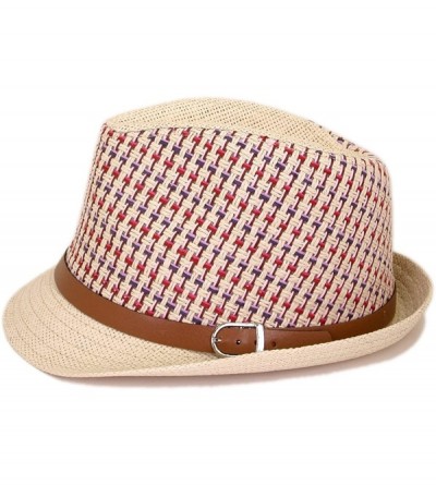 Fedoras Multicolor Cowboy Cowgirl Fedora Straw Hat w/Leather Band Avail - Red - C211G2UB7VP $8.21