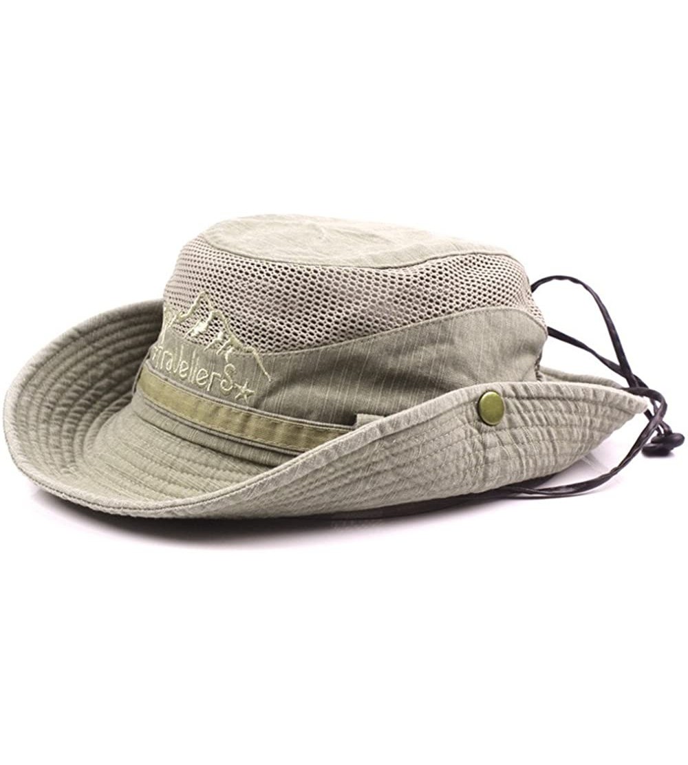 Sun Hats Mens Cotton Bucket Hat Summer Outdoor Boonie Climbing Mesh Breathable Sunshade Cap - Khaki - CD18DZZO9YD $10.59