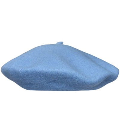 Berets Women's Wool Solid Color Classic French Beret Beanie Hat - Sky Blue - CW12LCNAV2L $12.54