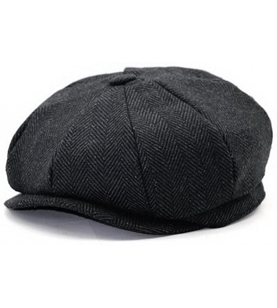 Newsboy Caps Men's Women's Premium Wool Blend 8Panels Plaid Herringbone Newsboy Hat - Black Darkgrey - CT186KGE7X0 $11.50