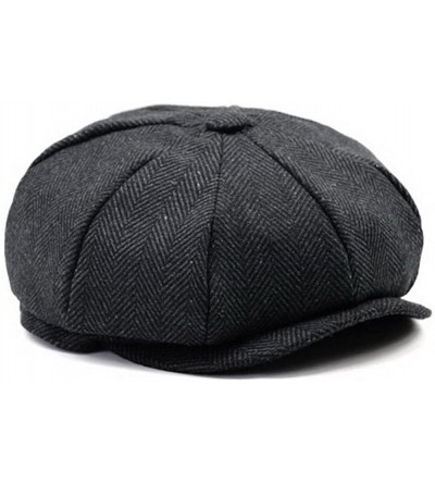 Newsboy Caps Men's Women's Premium Wool Blend 8Panels Plaid Herringbone Newsboy Hat - Black Darkgrey - CT186KGE7X0 $11.50