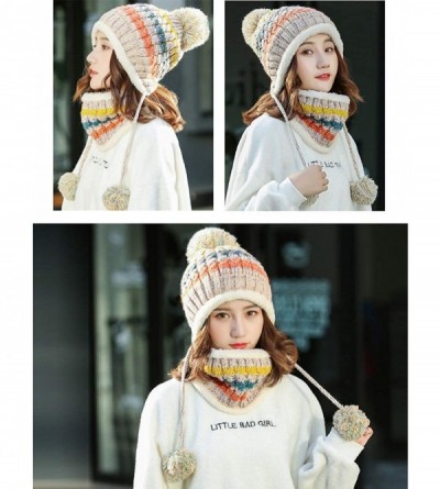 Skullies & Beanies Men Winter Slouchy Beanie Hat Scarf Set Women Lined Thick Knit Skull Cap - 2-beige - CL186YN580O $9.21