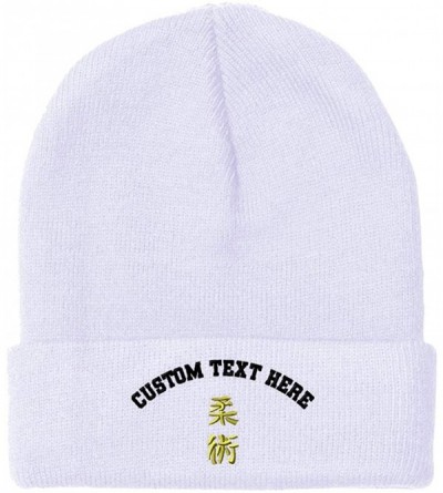 Skullies & Beanies Custom Beanie for Men & Women Jujitsu Embroidery Acrylic Skull Cap Hat - White - CI18ZS3EOO3 $10.71