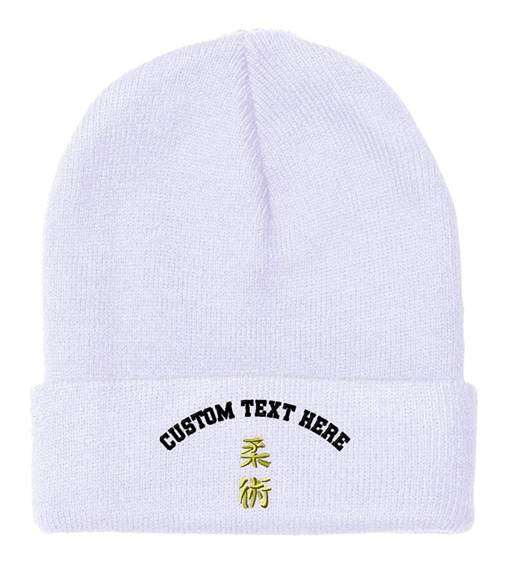 Skullies & Beanies Custom Beanie for Men & Women Jujitsu Embroidery Acrylic Skull Cap Hat - White - CI18ZS3EOO3 $10.71