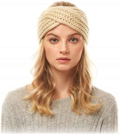 Headbands Women's Winter Knitted Headband Ear Warmer Head Wrap (Flower/Twisted/Checkered) - Ivory - C818HD64684 $9.87