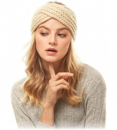 Headbands Women's Winter Knitted Headband Ear Warmer Head Wrap (Flower/Twisted/Checkered) - Ivory - C818HD64684 $9.87