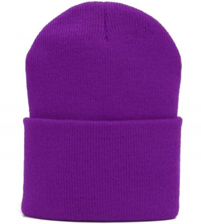 Skullies & Beanies Wholesale 6 PCS Unisex Knit Long Cuff Ski Solid Plain Beanie Cap - Purple - CU12N27RXT1 $15.55