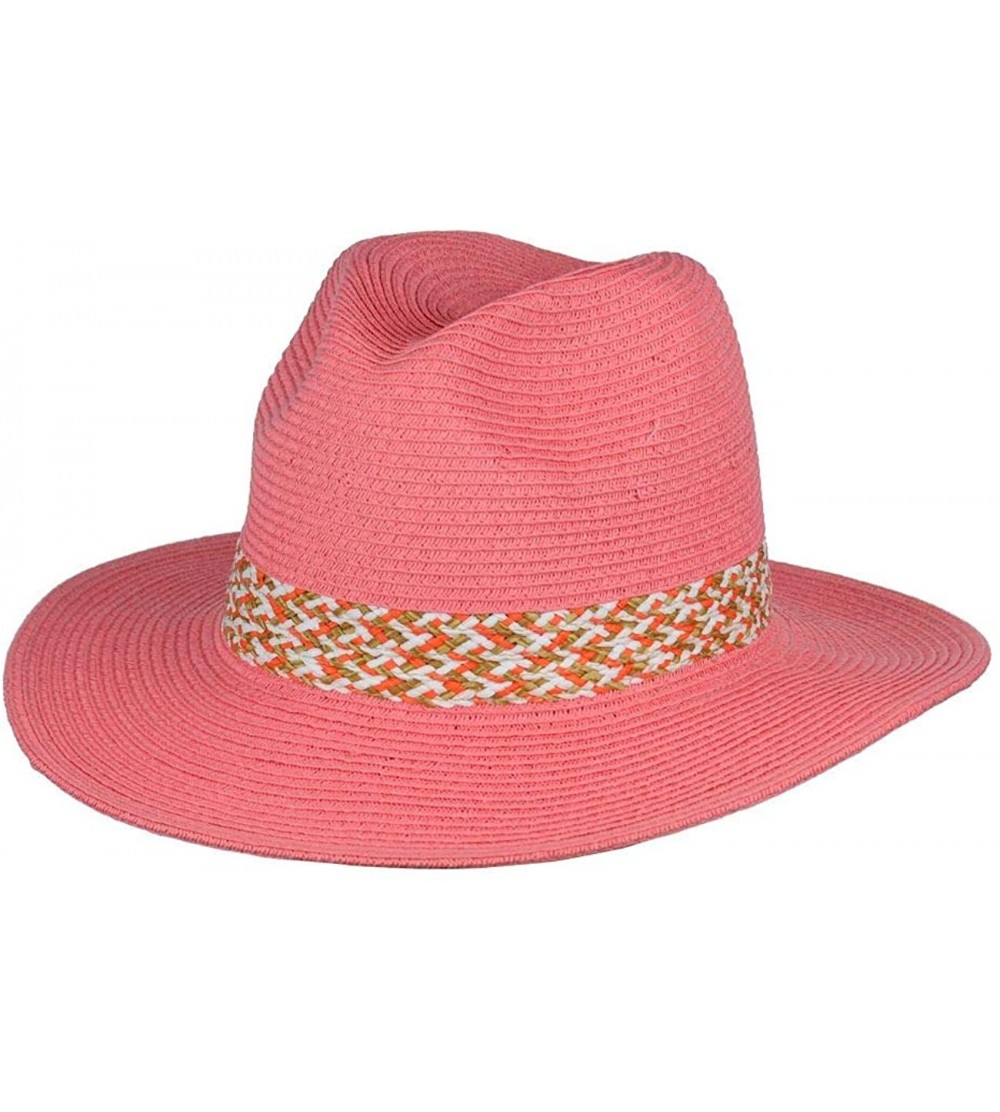 Fedoras Lightweight Solid Color Band Braided Panama Fedora Sun Hat - Chevron Coral - C012HRU88Z1 $12.63