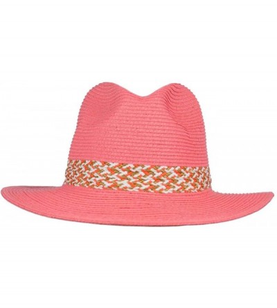 Fedoras Lightweight Solid Color Band Braided Panama Fedora Sun Hat - Chevron Coral - C012HRU88Z1 $12.63