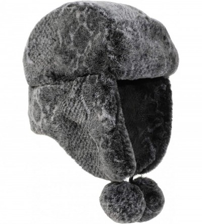 Bomber Hats Women's Snakeskin Print Faux Fur Ushanka Hat Winter Russian Trapper Hat for Skiing Earflap - Grey - CL18XLXYDAW $...
