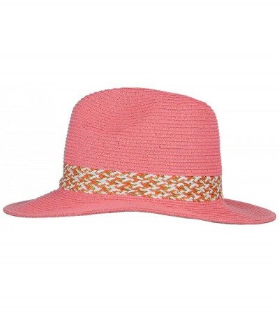 Fedoras Lightweight Solid Color Band Braided Panama Fedora Sun Hat - Chevron Coral - C012HRU88Z1 $12.63