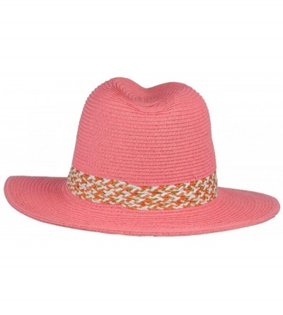 Fedoras Lightweight Solid Color Band Braided Panama Fedora Sun Hat - Chevron Coral - C012HRU88Z1 $12.63