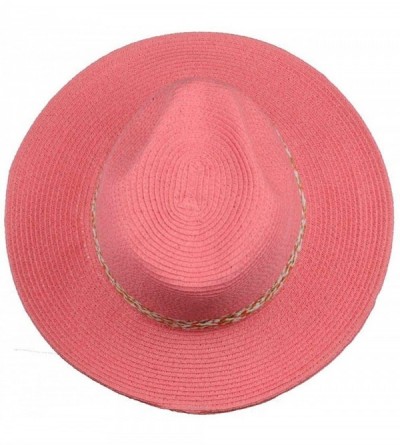 Fedoras Lightweight Solid Color Band Braided Panama Fedora Sun Hat - Chevron Coral - C012HRU88Z1 $12.63