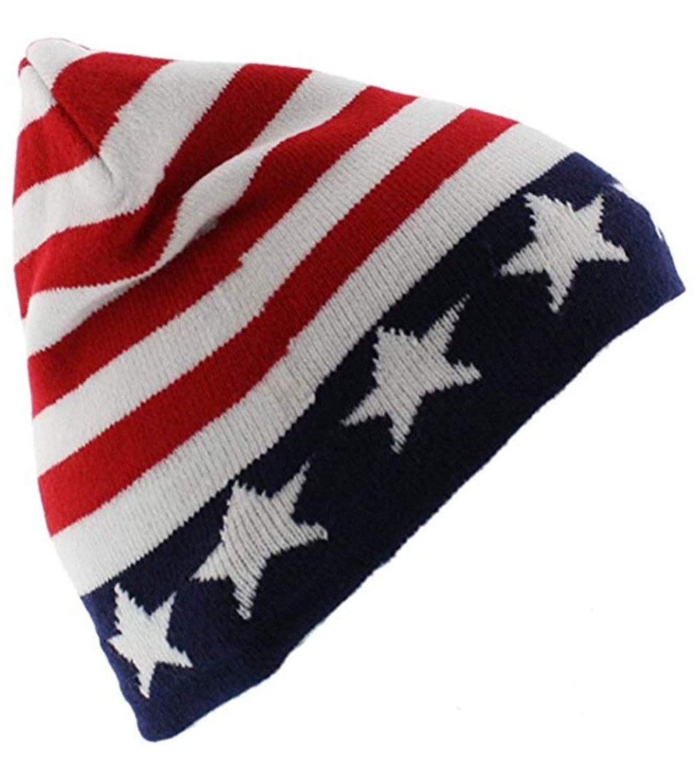 Skullies & Beanies Beanie Men Women - Unisex Cuffed Skull Knit Winter Hat Cap - Usa Colors - CL18L4MZKR6 $11.10