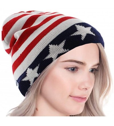 Skullies & Beanies Beanie Men Women - Unisex Cuffed Skull Knit Winter Hat Cap - Usa Colors - CL18L4MZKR6 $11.10