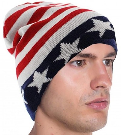 Skullies & Beanies Beanie Men Women - Unisex Cuffed Skull Knit Winter Hat Cap - Usa Colors - CL18L4MZKR6 $11.10