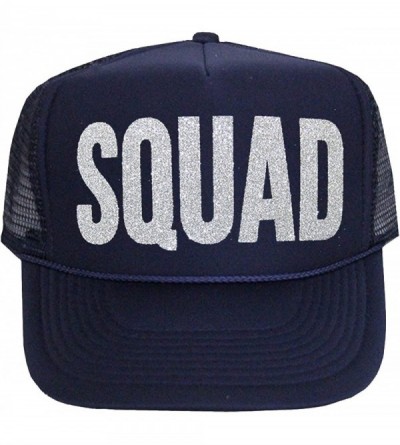 Baseball Caps Squad Trucker Hat - Navy With Glitter Silver - C718286UW2E $32.59