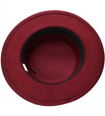 Fedoras Women Men Vintage 100% Wool Wide Brim Bowler Hat Skull Bead Leather Band (57cm/Adjust) - Red - CR18ME8WXU3 $26.53