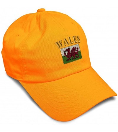 Baseball Caps Soft Baseball Cap Wales Flag Embroidery Dad Hats for Men & Women Buckle Closure - Orange - C318YSX4CGY $26.52