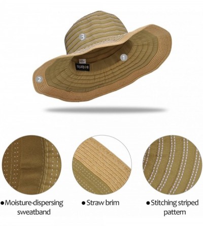 Sun Hats Womens Striped Straw Hat Floppy Beach Hats Foldable Wide Brim Sun Cap for Women - Tan - C818D5SNQZ8 $11.37