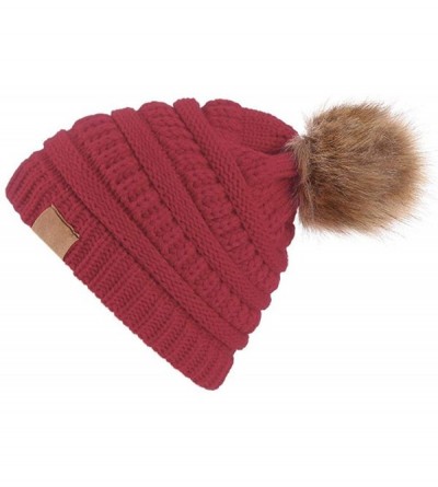 Skullies & Beanies Winter Warm Men Women Comfortable Warm Hair Ball Cap Solid Knitted Hat - Wine Red - CV1936MOAX2 $19.32