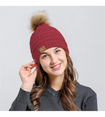 Skullies & Beanies Winter Warm Men Women Comfortable Warm Hair Ball Cap Solid Knitted Hat - Wine Red - CV1936MOAX2 $19.32