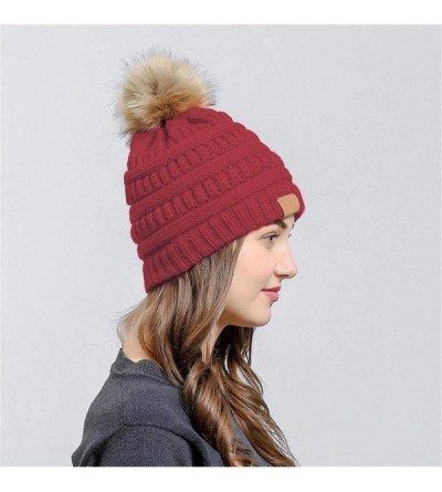 Skullies & Beanies Winter Warm Men Women Comfortable Warm Hair Ball Cap Solid Knitted Hat - Wine Red - CV1936MOAX2 $19.32
