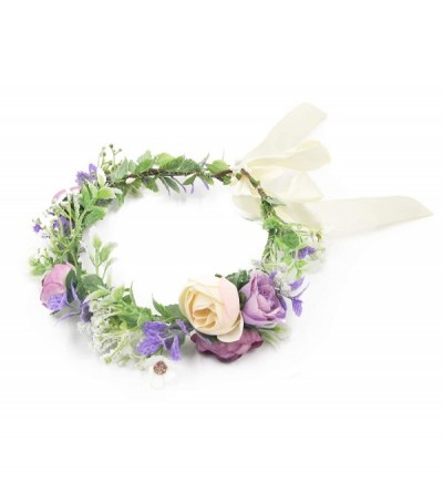Headbands Flower Garland Crown Wreath Boho Floral Headband Halo Headpiece with Adjustable Ribbon for Wedding Party (13) - C81...