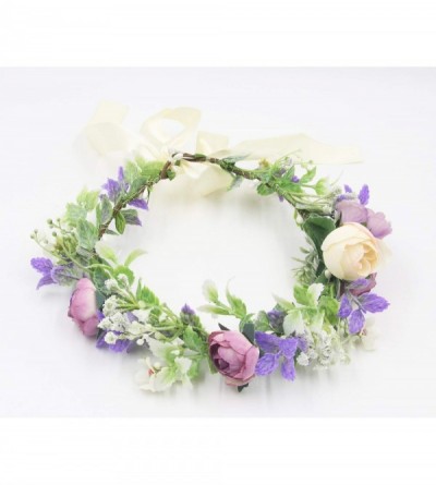 Headbands Flower Garland Crown Wreath Boho Floral Headband Halo Headpiece with Adjustable Ribbon for Wedding Party (13) - C81...