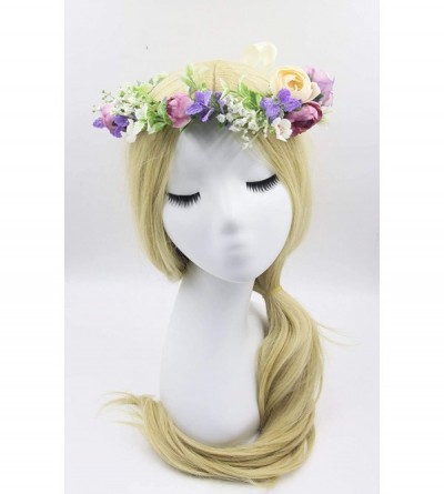 Headbands Flower Garland Crown Wreath Boho Floral Headband Halo Headpiece with Adjustable Ribbon for Wedding Party (13) - C81...