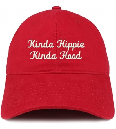 Baseball Caps Kinda Hippie Kinda Hood Embroidered Brushed Cotton Cap - Red - CF188T8E50W $33.39