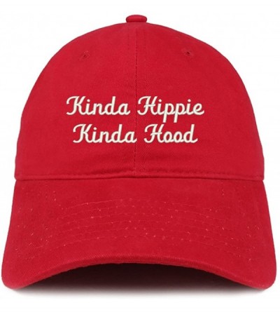 Baseball Caps Kinda Hippie Kinda Hood Embroidered Brushed Cotton Cap - Red - CF188T8E50W $14.69