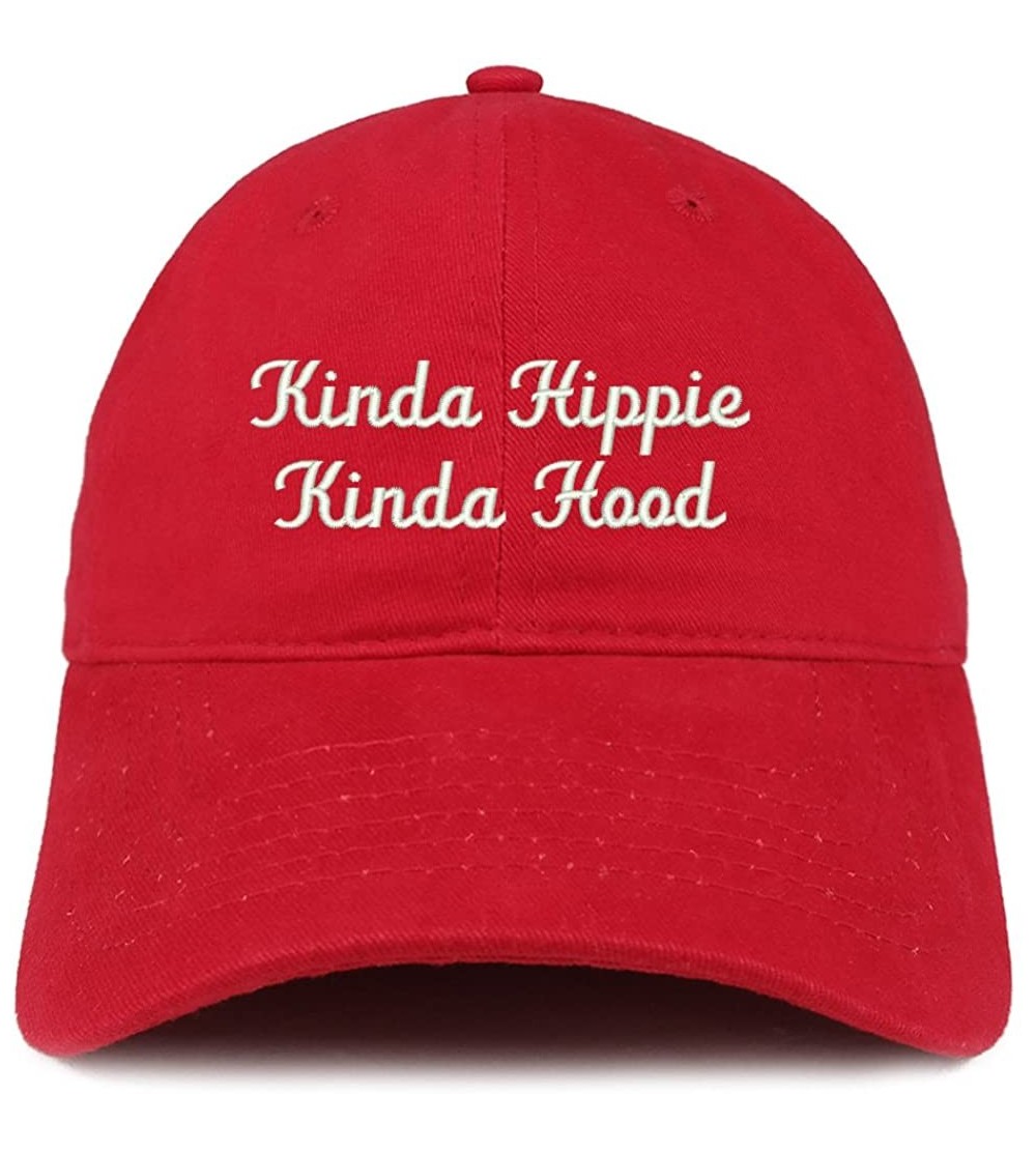 Baseball Caps Kinda Hippie Kinda Hood Embroidered Brushed Cotton Cap - Red - CF188T8E50W $14.69