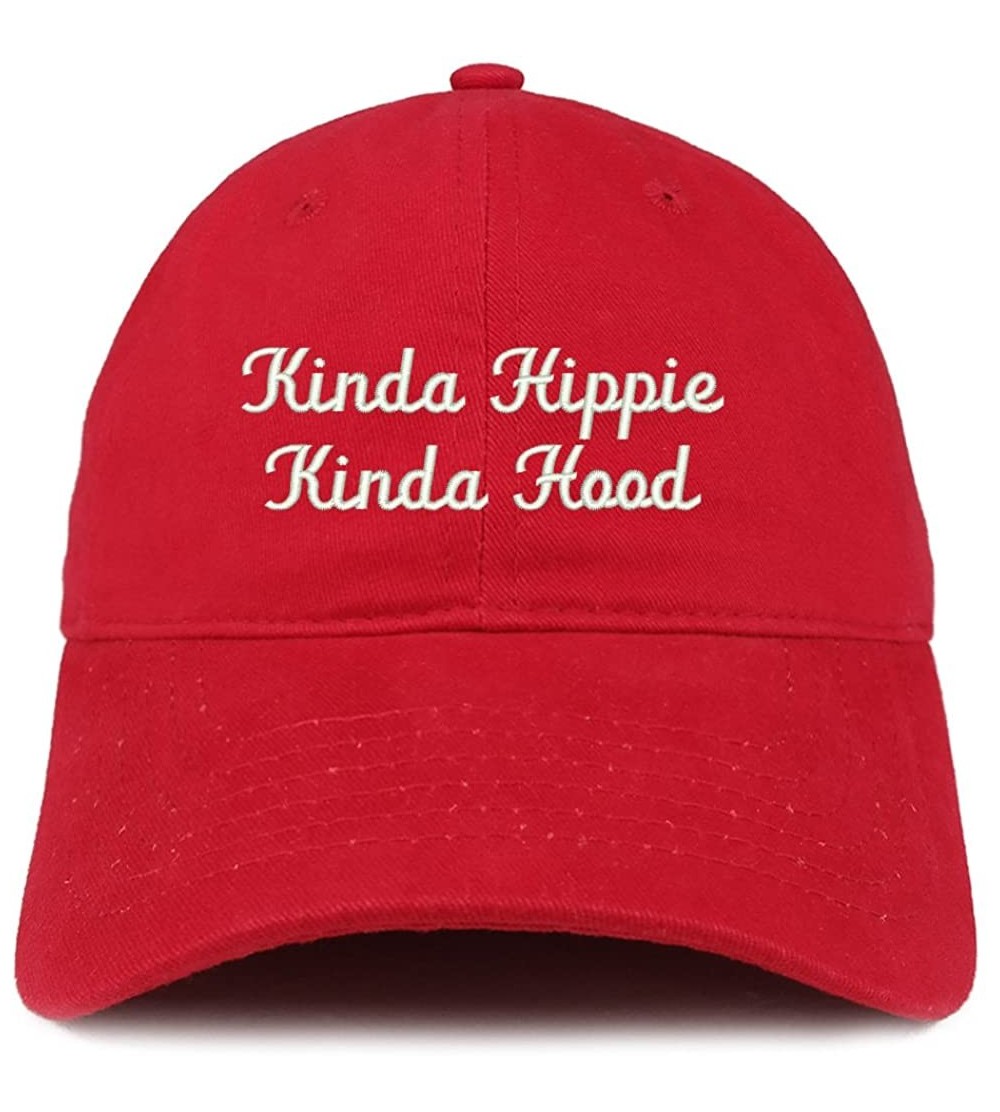 Baseball Caps Kinda Hippie Kinda Hood Embroidered Brushed Cotton Cap - Red - CF188T8E50W $14.69