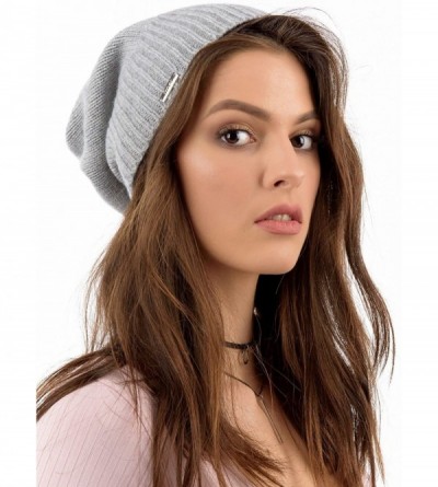 Skullies & Beanies Luxurious Trendy and Soft Cashmere Winter Beanie Hat for Women 95% Pure Cashmere 5% Wool CSH-803 - Gray - ...