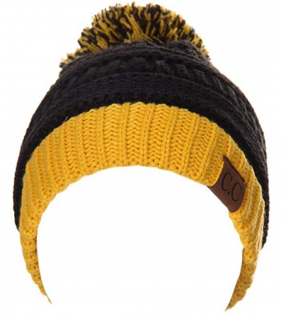 Skullies & Beanies Two Tone College Color Pom Pom Beanie (Black/Gold) - CD12LHEYKNR $12.22