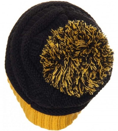 Skullies & Beanies Two Tone College Color Pom Pom Beanie (Black/Gold) - CD12LHEYKNR $12.22