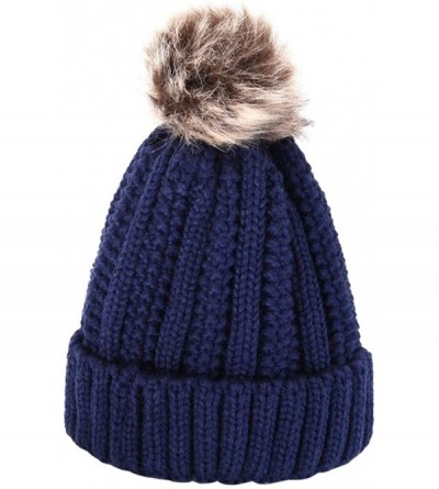 Skullies & Beanies Womens Winter Beanie Hat- Warm Cuff Cable Knitted Soft Ski Cap with Pom Pom for Girls - B - CC18ADTA8U2 $1...