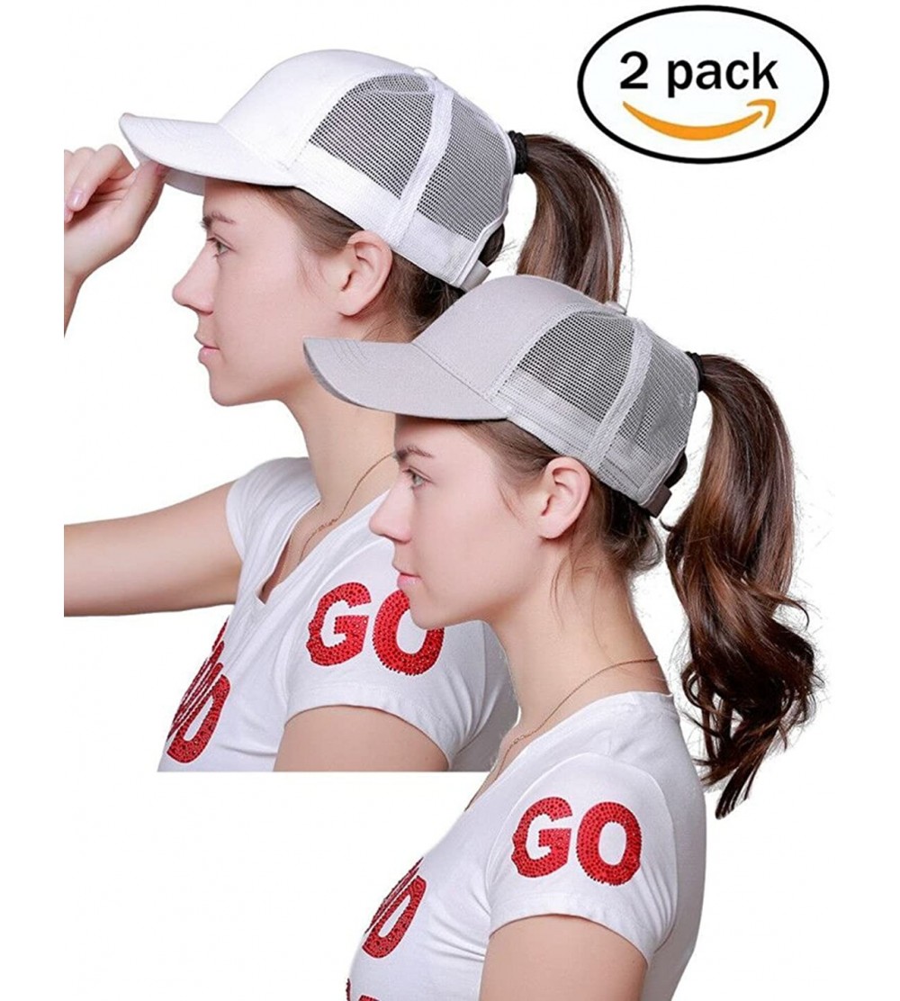 Baseball Caps Ponytail Messy Buns Trucker Ponycaps Plain Baseball Visor Cap Dad Hat - Grey+white - CZ18E5H6C4S $16.75