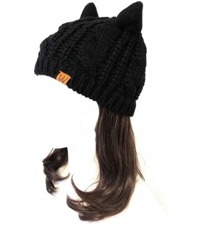 Skullies & Beanies Winter Warm Cable Knit Cat Ears Beanie - Black - C8180GDZ9W8 $20.47