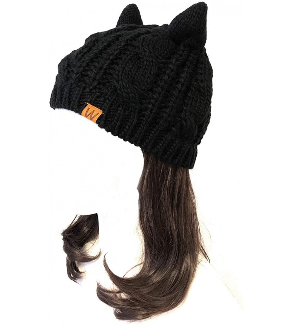 Skullies & Beanies Winter Warm Cable Knit Cat Ears Beanie - Black - C8180GDZ9W8 $11.89