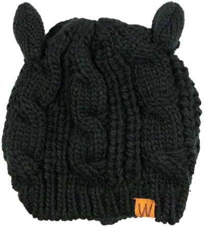 Skullies & Beanies Winter Warm Cable Knit Cat Ears Beanie - Black - C8180GDZ9W8 $11.89