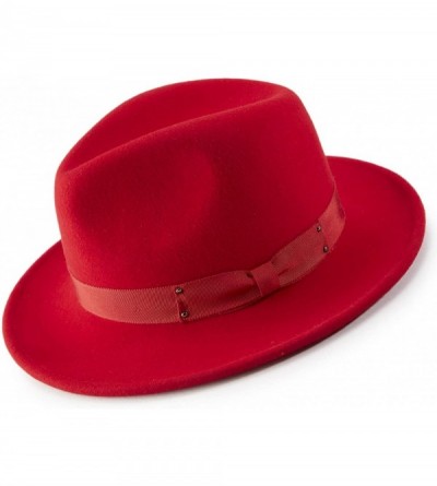 Fedoras Men's 2 1/2 Inch Wide Brim Wool Felt Fedora Hat H70 - Red - CU192E6YDRS $55.29
