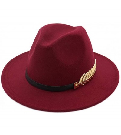 Fedoras Women's Wide Brim Fedora Panama Hat with Metal Belt Buckle - D-red-1 - CG18NI5D4NI $16.94