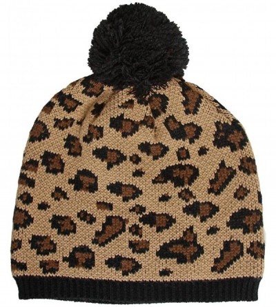 Skullies & Beanies Leopard Print Winter Beanie w/Pom - CV12CF6XYHT $9.98