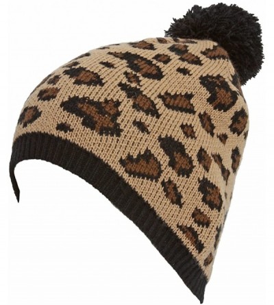 Skullies & Beanies Leopard Print Winter Beanie w/Pom - CV12CF6XYHT $9.98