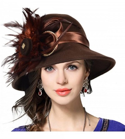 Bucket Hats Women's Wool Church Dress Cloche Hat Plumy Felt Bucket Winter Hat - Brown - C912N1IXI8F $25.23