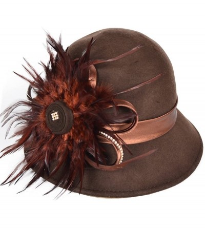 Bucket Hats Women's Wool Church Dress Cloche Hat Plumy Felt Bucket Winter Hat - Brown - C912N1IXI8F $25.23